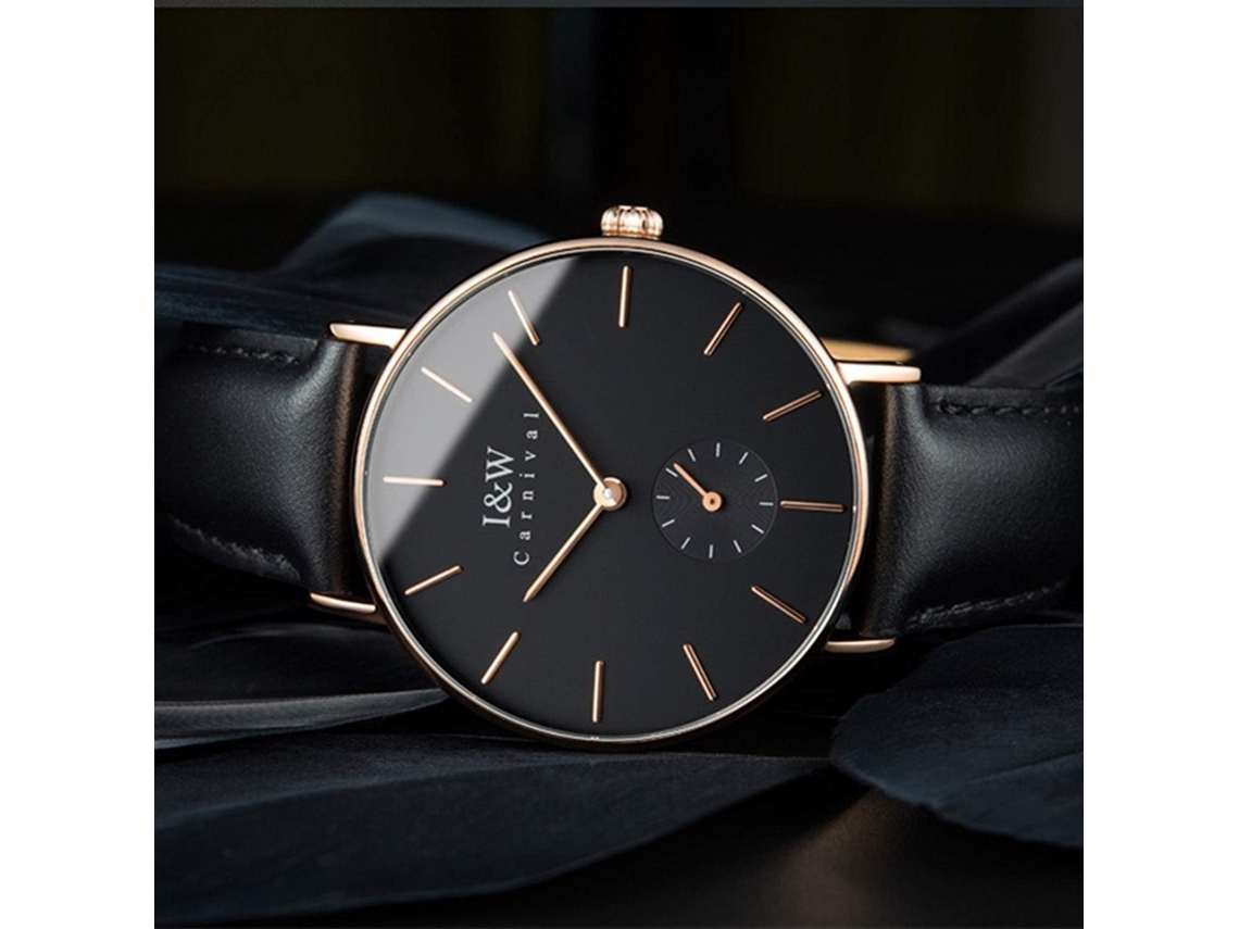 Lurelia Relógio Feminino, Movimento De Quartzo, Aço Inoxidável, Couro, Resistente À Água 30m, Rosa Ouro, Preto