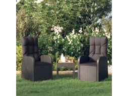 Cadeiras De Jardim Reclináveis C/ Almofadões 2pcs Vime Pe Preto Dkd Home Decor