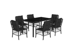 Conjunto de 7 Jantar para Jardim com Almofadões Vime Pe Preto MAISON EXCLUSIVE