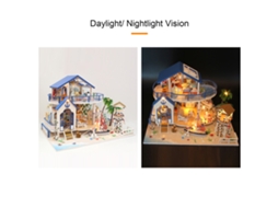 Ats kit de Casa de Bonecas Diy de Madeira com Móveis e Luz Led Lenda do Mar Azul