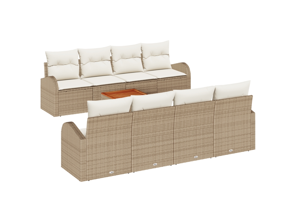 Conjunto 9 Sofá De Jardim Vidaxl Bege Vime Pe (55 X 55 X 37 Cm)