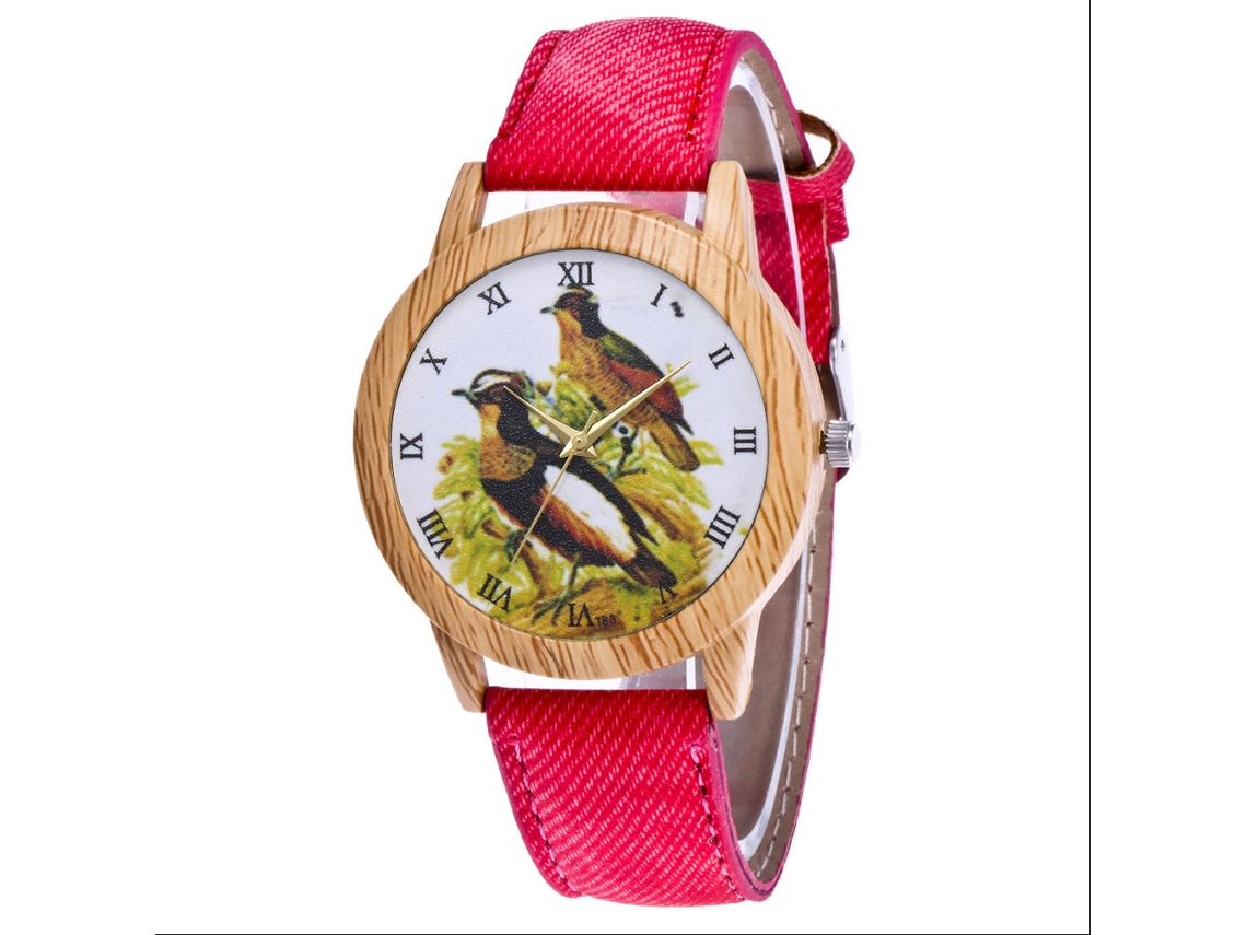 Relógio de pulso unissex de quartzo com pulseira de jeans Zhoulianfa Fashion Animals Vermelho