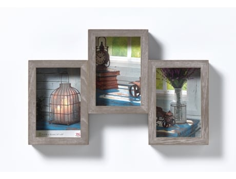 Moldura quadro de galeria de madeira rústica para 3 fotos em tamanho 10x15 cm cinza