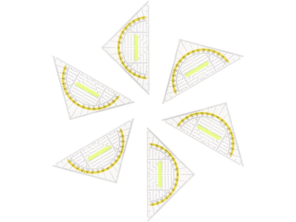 Conjunto De 6 Esquadros Multifuncionais Plástico Pp Para Desenho