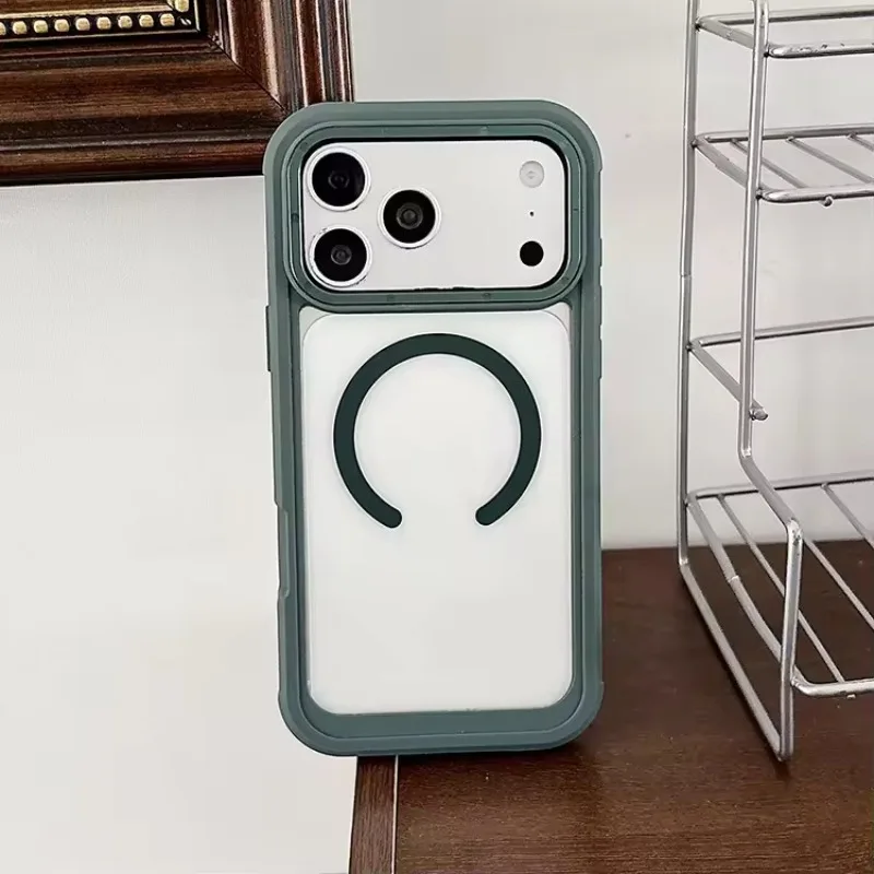 (cinza-esverdeado, Iphone 15 Pro Max) Capa Protetora Magnética Transparente 2 Em 1, Reforçada, Compatível Com Carregamento Sem Fio Magsafe.
