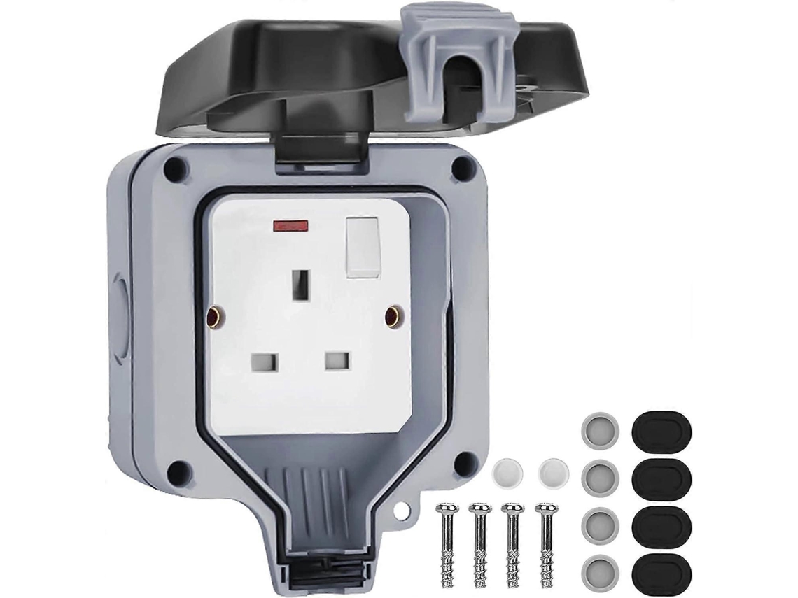 Socket de Poder Doble Impermeable Ip66, Tomacorrientes de Pared Con Tapa, 13a 2 Polos Gris