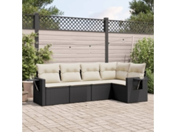 Vidaxl 5 Pcs Conjunto Sofás De Jardim Com Almofadões Vime Pe Preto