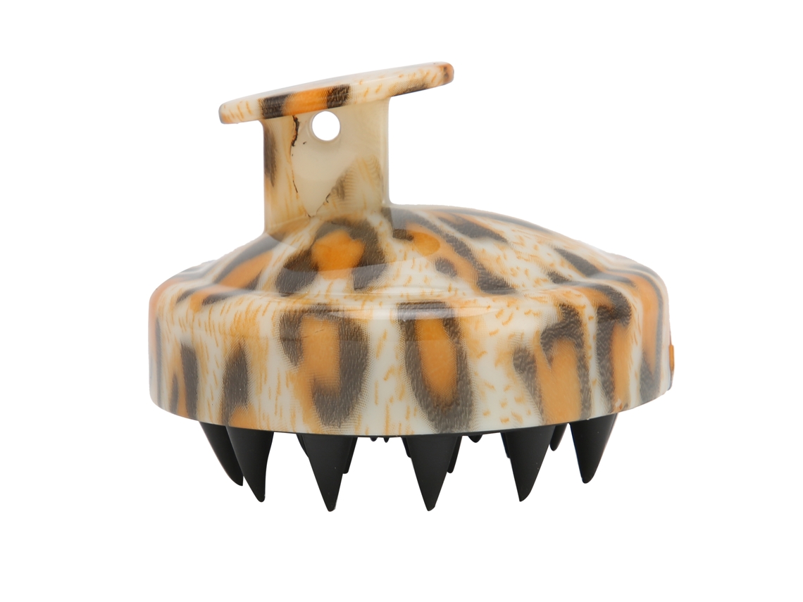 Escova de silicone para shampoo 2026 para cuidados com o couro cabeludo, esfoliação e massagem suave com estampa de leopardo.