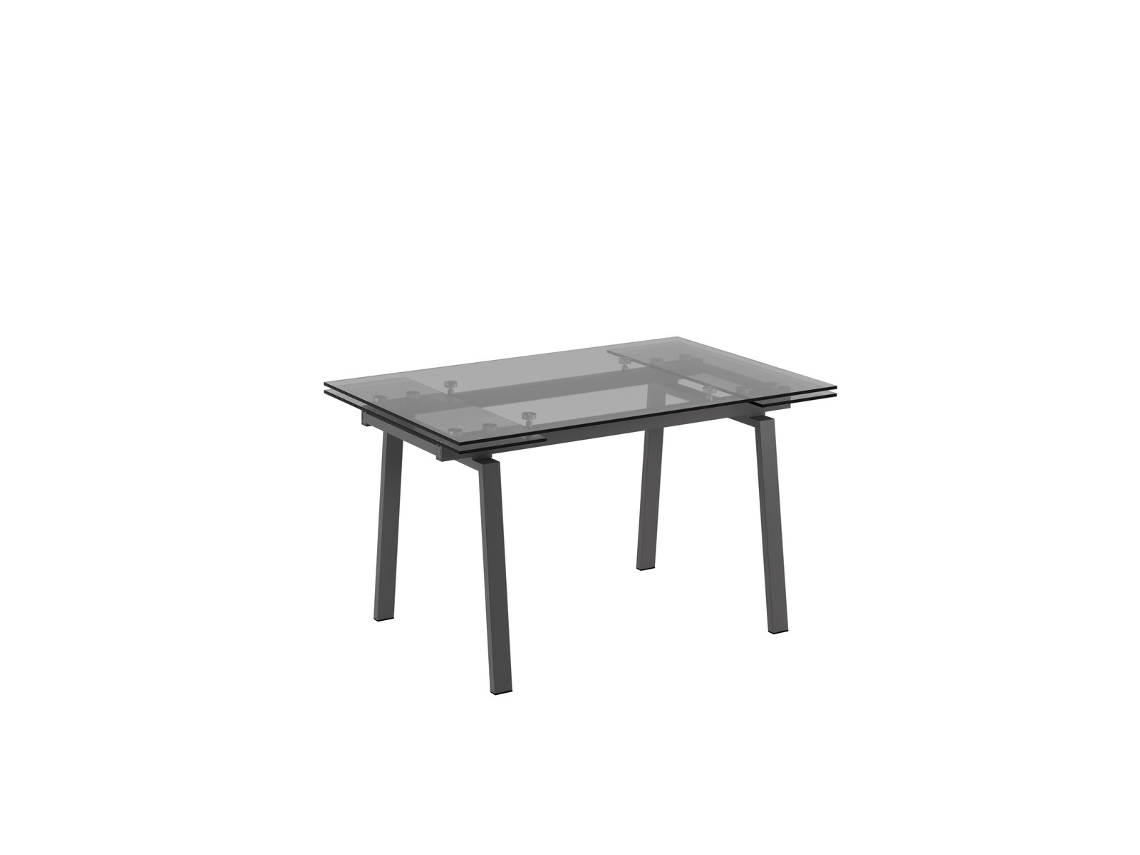 Mesa De Cozinha Extensível Tommy 140/200x80cm Em Vidro Temperado Transparente E Estrutura De Metal Pintada De Cinza - Tommy