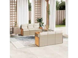 Vidaxl 7 Pcs Conjunto De Sofás P/ Jardim Com Almofadões Vime Pe Bege