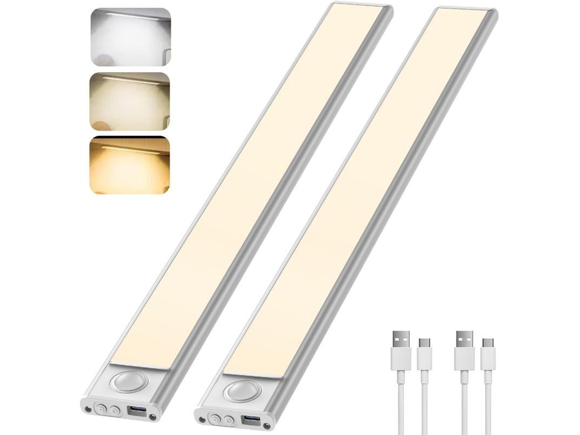 Luz de Armário com Sensor de Movimento 30cm Led Sem Fio 6000k 3 Modos Recarregável Usb 2 Unidades S/MARCA