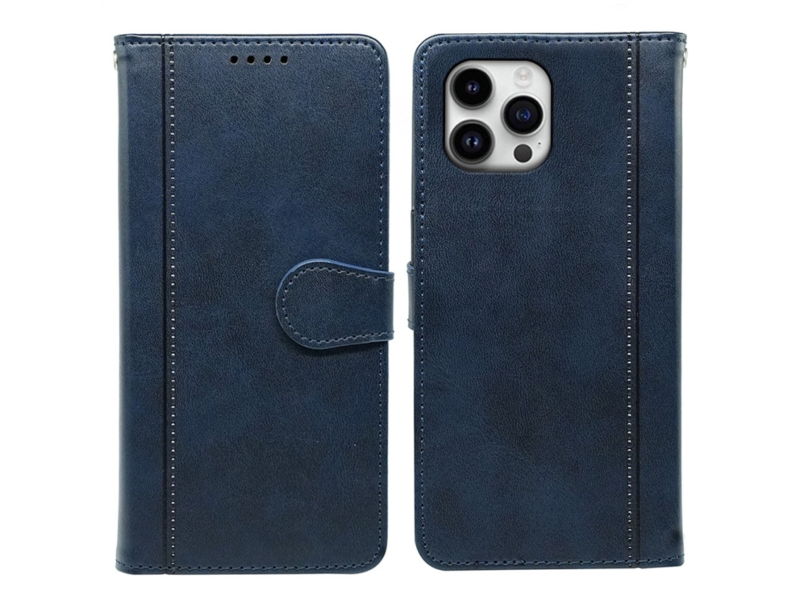 Capa Em Couro Pu Textura De Gémeo, Com Suporte Para Apple Iphone 16 Pro Max - Azul