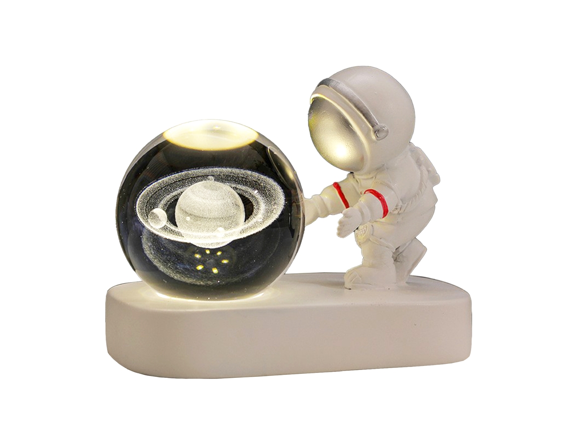 Bola de Cristal Luminosa Astronauta Saturno 6cm