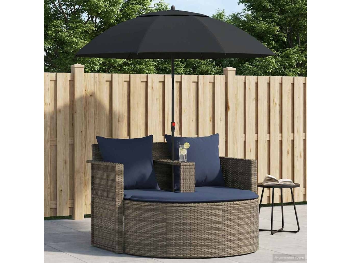 Vidaxl Sofá De Jardim Com Almofada 8 Pcs Cinza E Azul Marinho Vime Pe