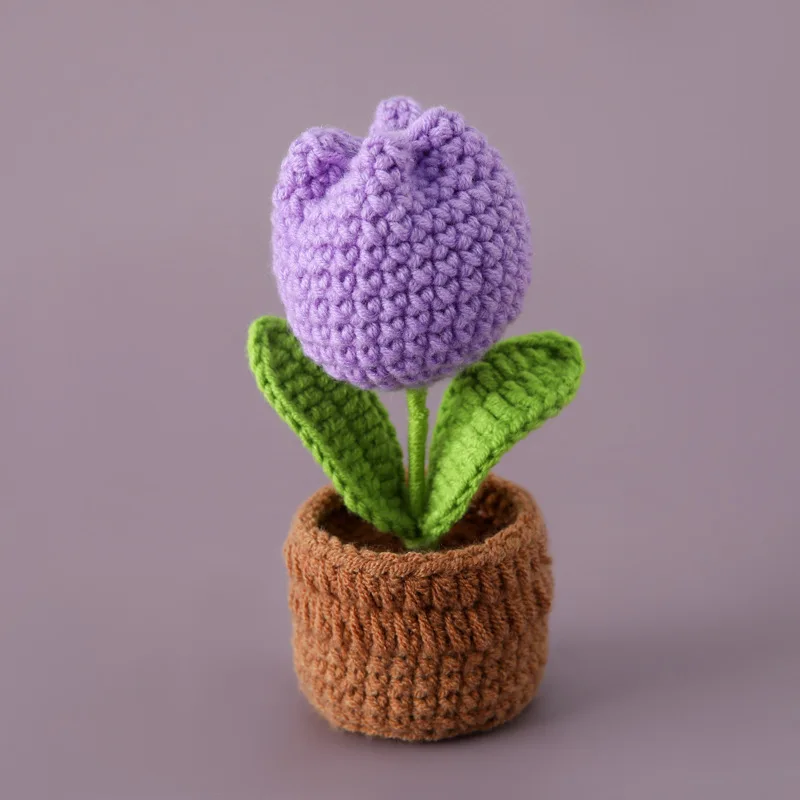 (15 Cm) Mini Vaso De Flores De Crochê, Decoração Fofa De Flor Tricotada Feita À Mão.