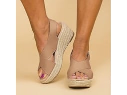 Sandálias Espadrilles com Plataforma Meia, Fita Tornozelo, Verão, Material Sintético, Marrom | S/BRAND