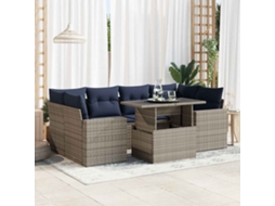 Vidaxl 7 Pcs Conjunto Sofás Jardim Almofadões Vime Pe/acácia Cinzento