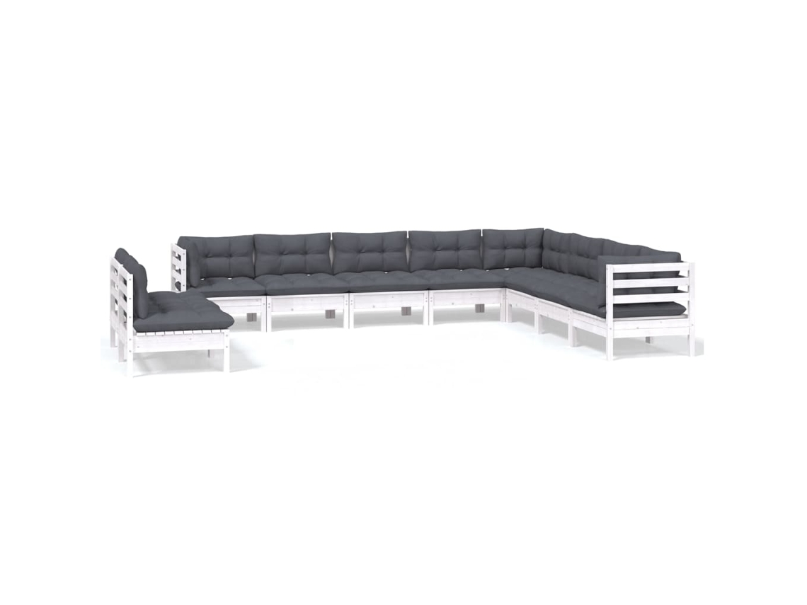 Conjunto de 10 Garden Lounge com Almofadões Pinho Maciço Branco MAISON EXCLUSIVE