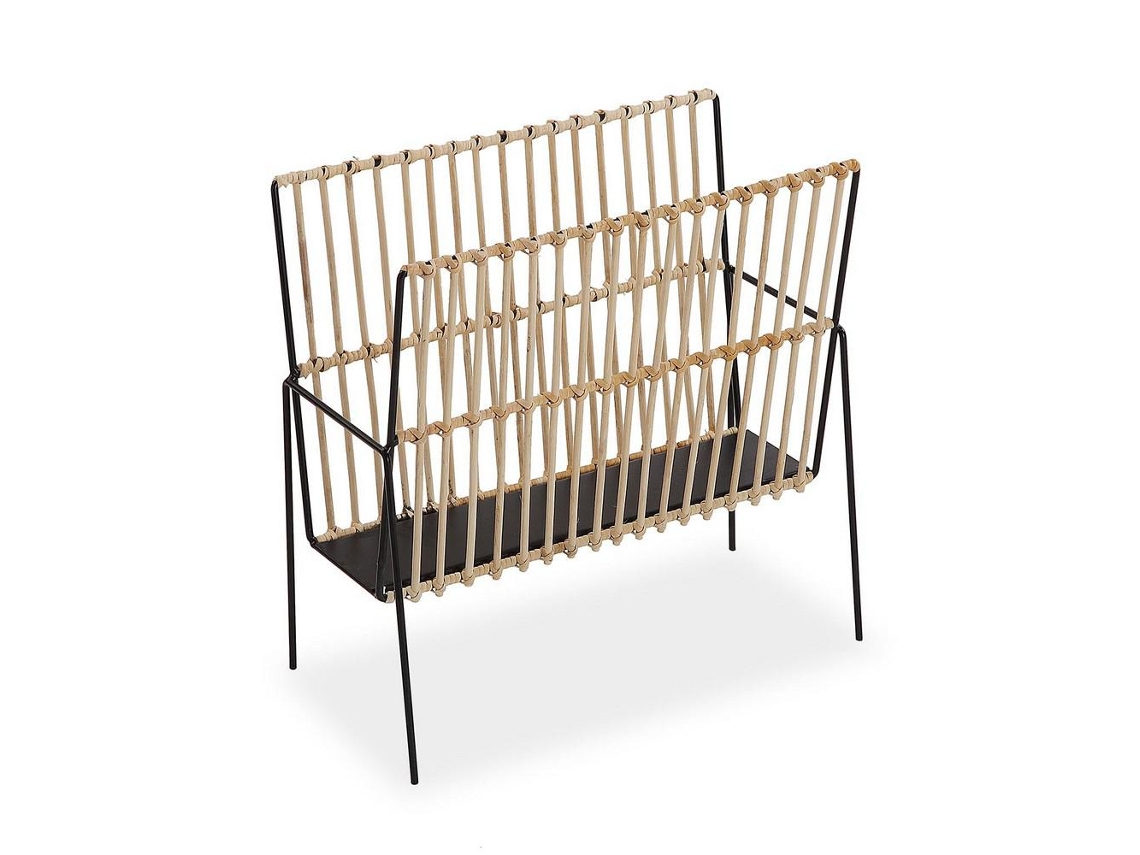 Porta-Revistas Metal Rotim Madeira Mdf 19 X 35,5 X 36 Cm