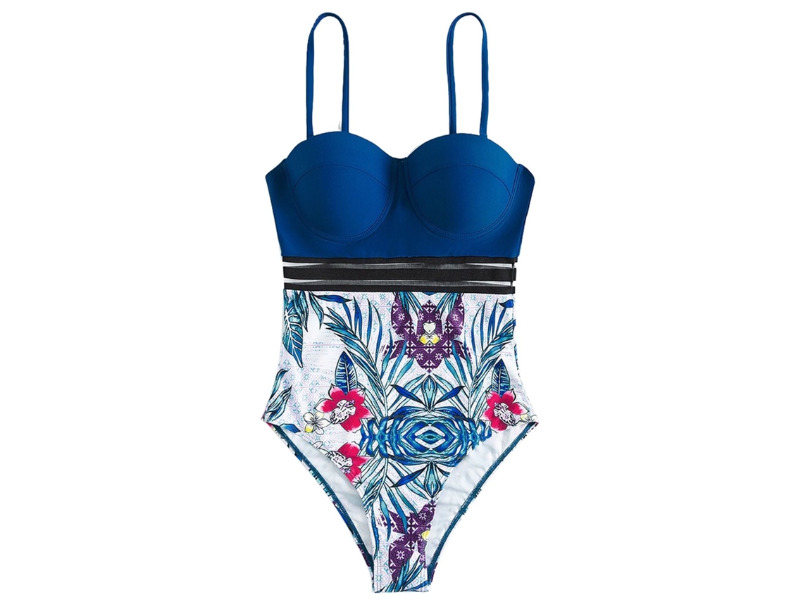 Maiô One Piece Estampado Azul S Ajusta Barriga