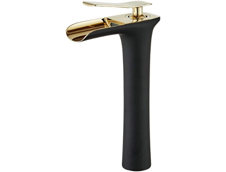 Misturador De Cascata Para Casa De Banho Com Torneira De Água Quente E Fria Design Moderno Preto E Cromado Kofihety
