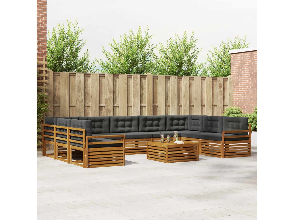 Vidaxl Conjunto De Sofás Para Exterior 10 Pcs Natural E Antracite
