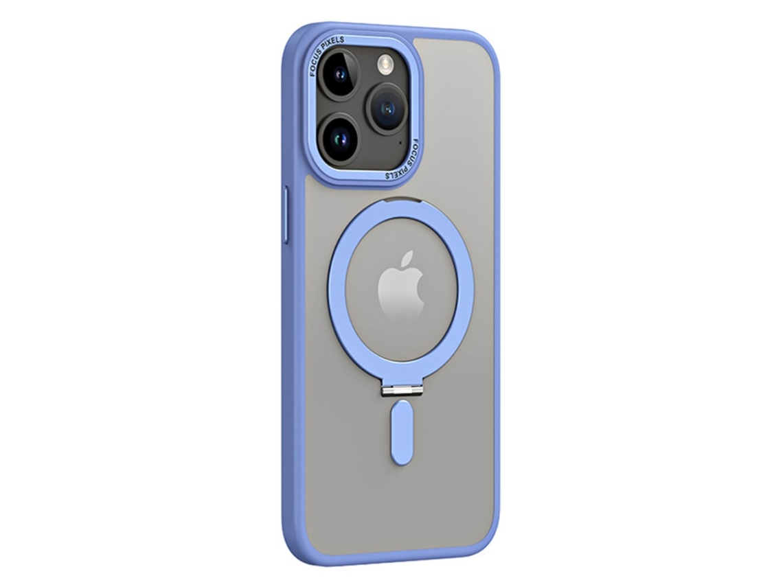 Suporte Casa Para Iphone 15 Pro Pele Sintética Magnética Azul