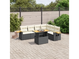 Jogo de Sofá 7 Peças P/ Jardim C/ Almofadões Vime Pe Preto Dkd Home Decor