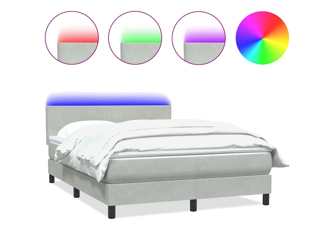 Cama Box Spring com Colchão e Led Cinzento Claro Veludo MAISON EXCLUSIVE (160x210 cm)