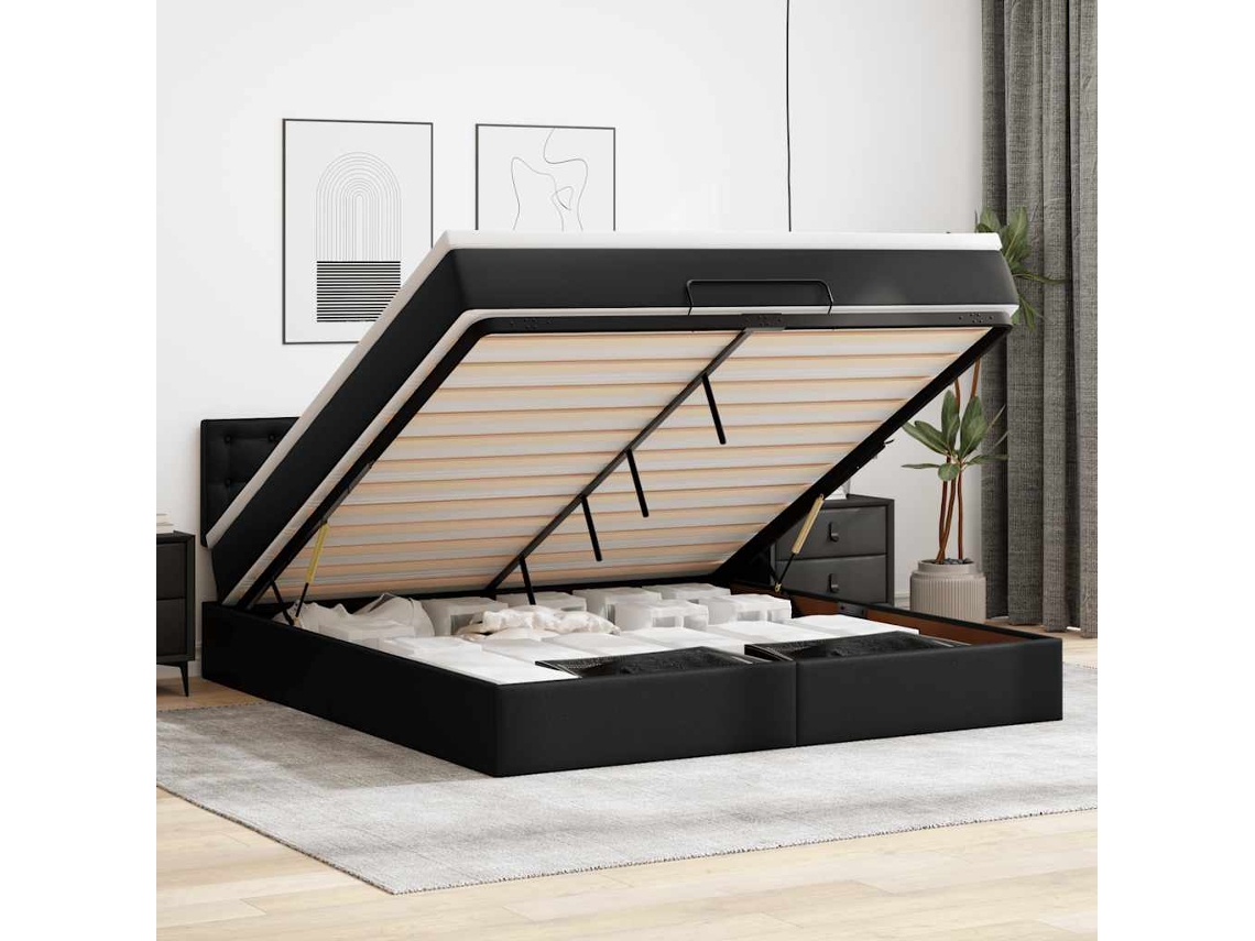 Vidaxl Cama Otomana Com Colchõesleds 180x200cm Couro Artificial Preto