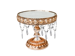 Elegante Suporte Para Bolo Com Design De Lustre Dourado Metálico, Estrutura De Metal Feita À Mão, Prato Com Superfície Espelhada E Reflexiva Para Apre