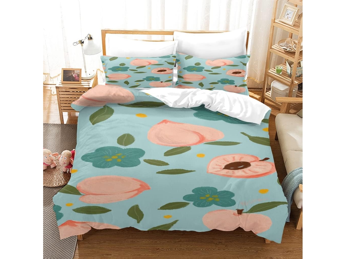 Capa de Edredom com Estampa Frutas Rosa em Microfibra Fronha 240x260cm