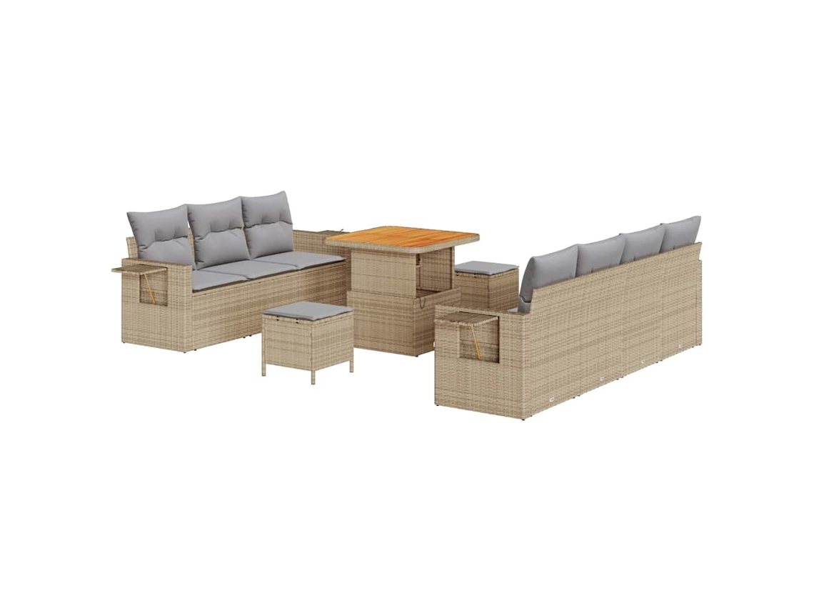Maison Exclusive - Conjunto De Sofá De Jardim Manual 10 Pcs Bege E Cinzento Claro