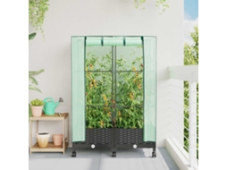 Vidaxl Jardineira Com Cobertura De Estufa E Rodas 2 Unid. Preto Pp