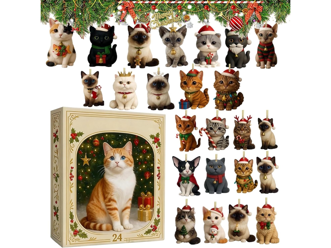 Calendário Do Advento De Acrílico Com Gatos Adoráveis Para Decoração De Casa |