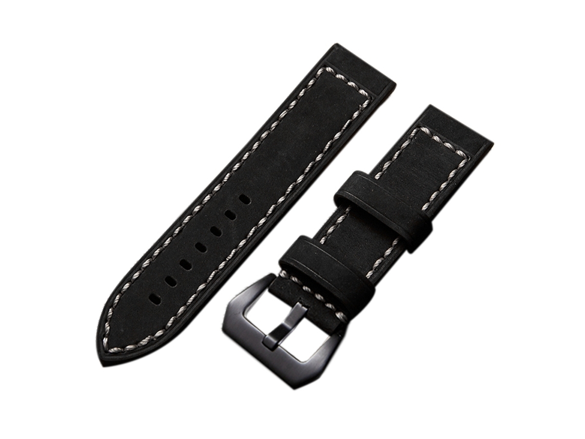 Pulseira de relógio masculina em couro genuíno com fivela de aço (preta, 20 mm)