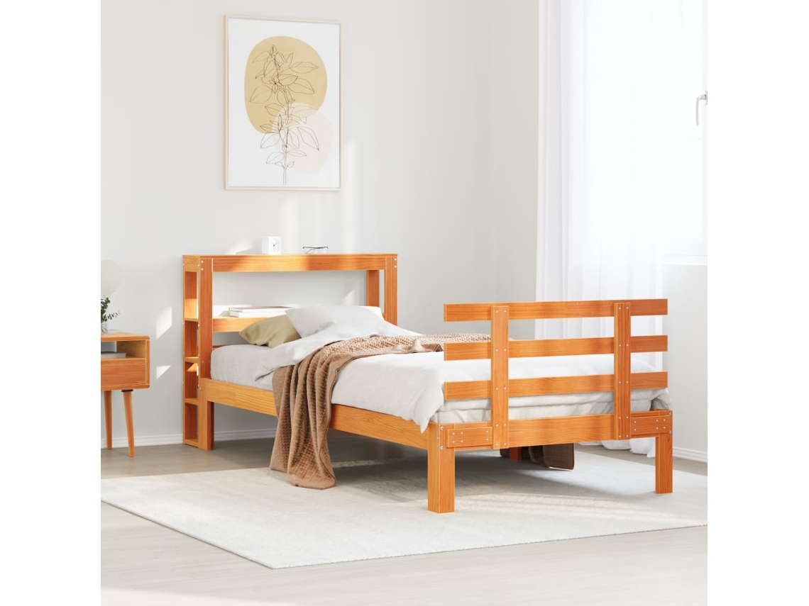 Vidaxl Estrutura Cama C/ Cabeceira 100x200cm Pinho Maciço Castanho-mel