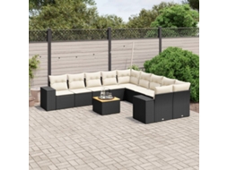 Vidaxl 11 Pcs Conjunto Sofás De Jardim C/ Almofadões Vime Pe Preto