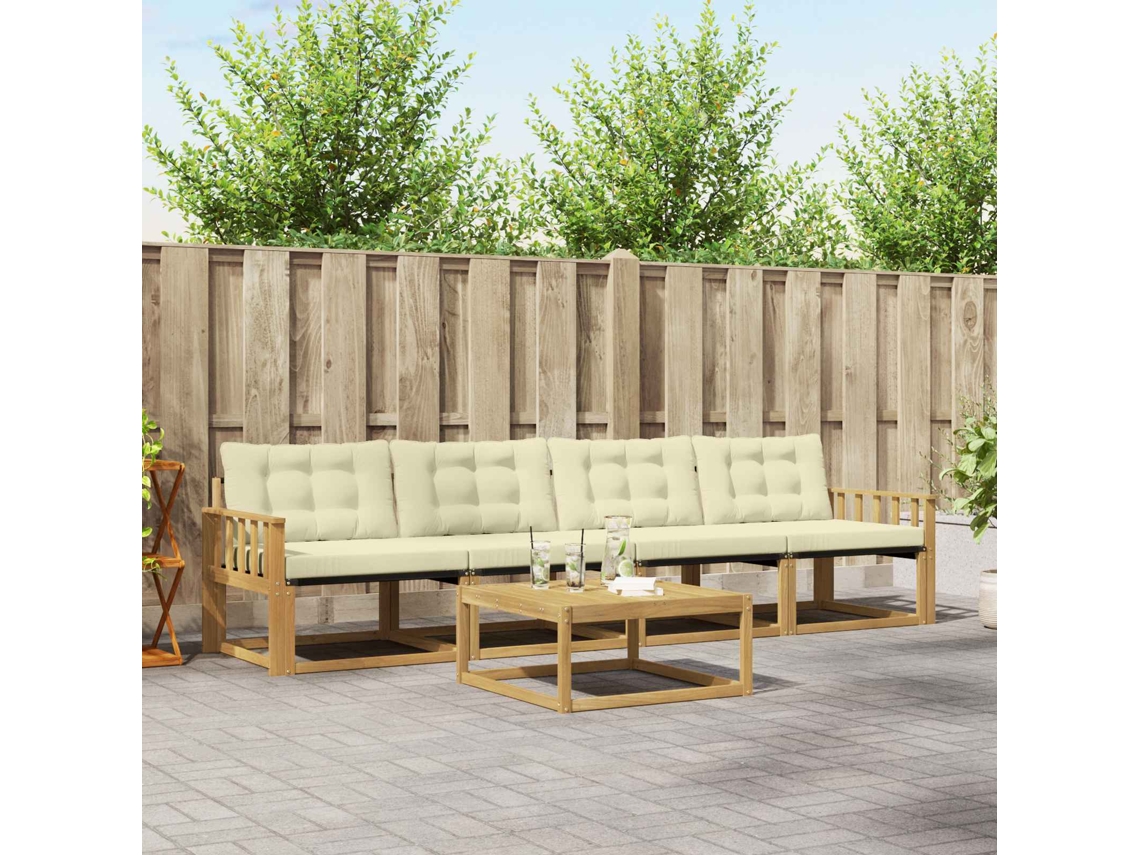 Vidaxl Conjunto De Sofás Para Exterior 5 Unid. Branco E Creme