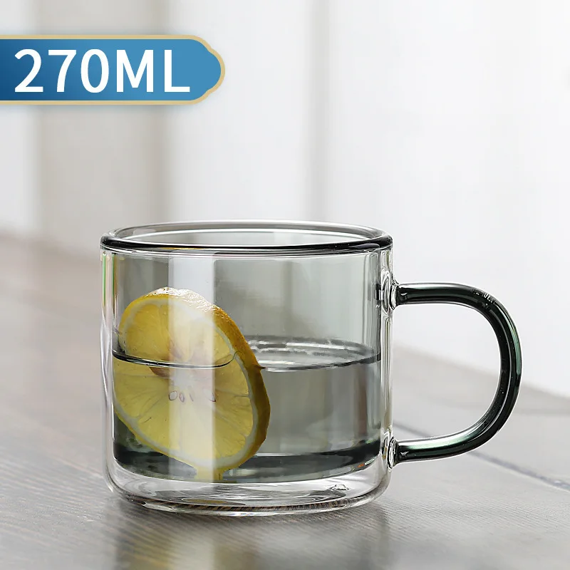 Caneca de Vidro Colorido com Isolamento Térmico de Parede Dupla , Caneca Transparente para Café Expresso. MDUG (preta, 270 Ml)