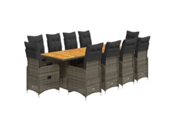 Maison Exclusive - 11 Pcs Conjunto Bistrô De Jardim C/ Almofadões Vime Pe Cinzento