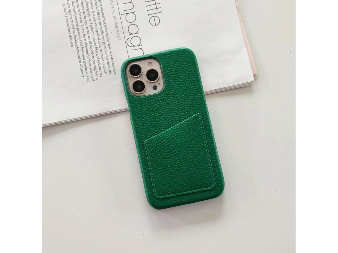 Capa Carteira De Couro Verde Para Iphone 17 Pro, Com Compartimento Para Cartão, Proteção Parcial Simples.