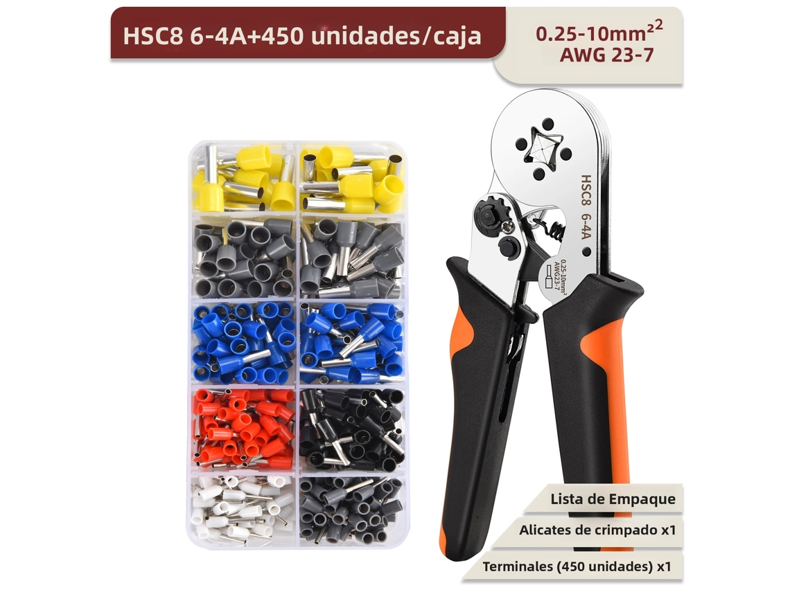 Kit De Crimpagem De Terminais Tubulares Para Ferramentas Elétricas De Aço Carbono, Tamanhos 0,08-16mm²/0,25-10mm²