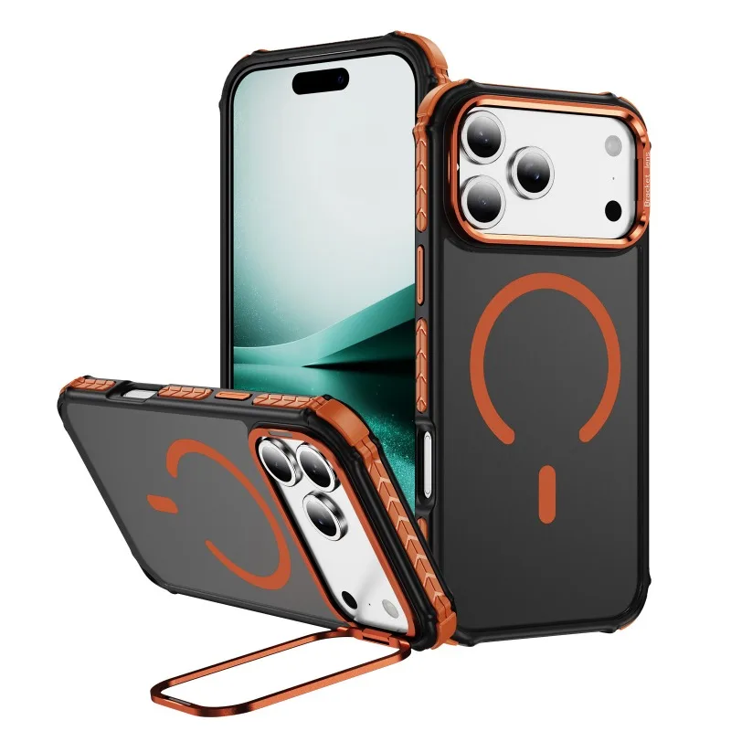 (laranja, Iphone 16) Capa Fosca, À Prova De Choque, Carregamento Magnético, Suporte Na Lente