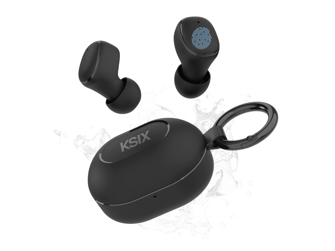 Auscultadores Sem Fios Ksix Neutron, Usb-c, Design Compacto, Mosquetão, Bateria Com Duração De 4h+16h, Chamadas, Preto