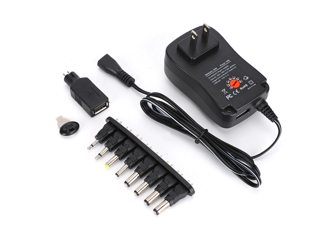 Aetheria adaptador de Energia Ajustável 3 12v 30w com 9 Conectores Dc 2.1a para Led, Notebooks e Mais