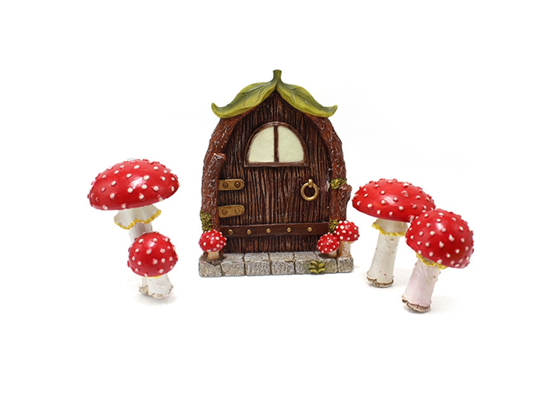 Decoração de Árvore com Porta e Janela de Fada e Cogumelos, Resina