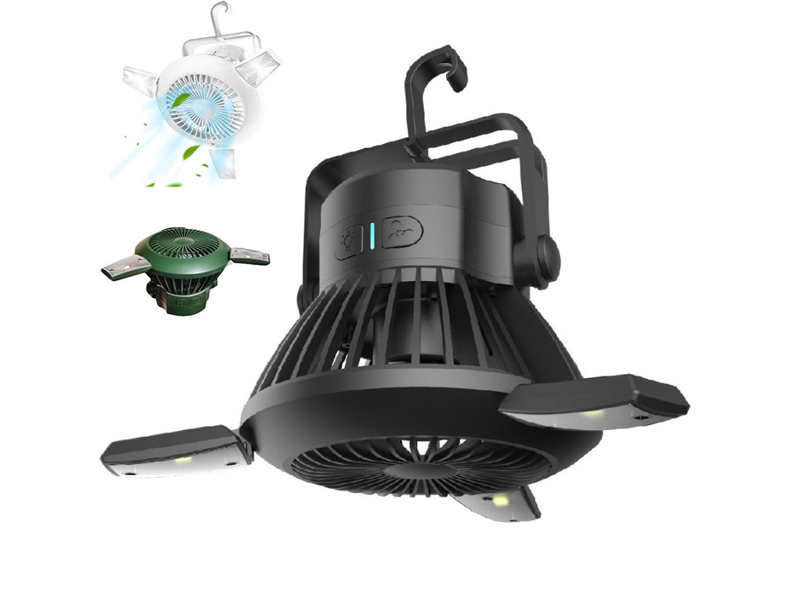 Ventilador De Camping Com Lanterna Led, Funciona Com Bateria Recarregável