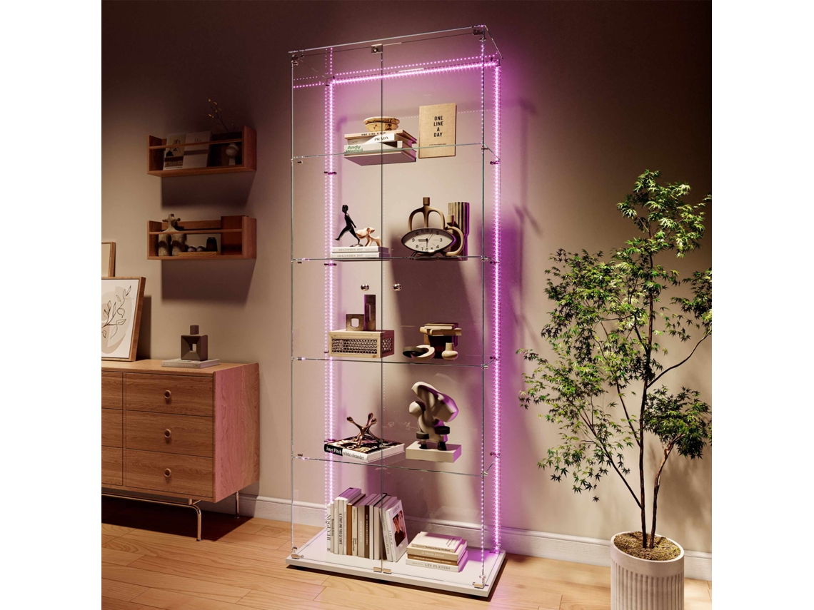 Vitrina de cristal independiente MEXUS con iluminación LED y 5 niveles (vitrina con 2 puertas)