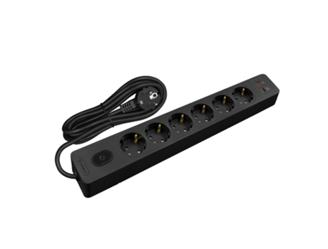 Multiplicador SELDUR G6Th22S 6 Tomadas Tipo F + Interruptor Usb A+C Carga Rápida 20W Preto Cabo 2M